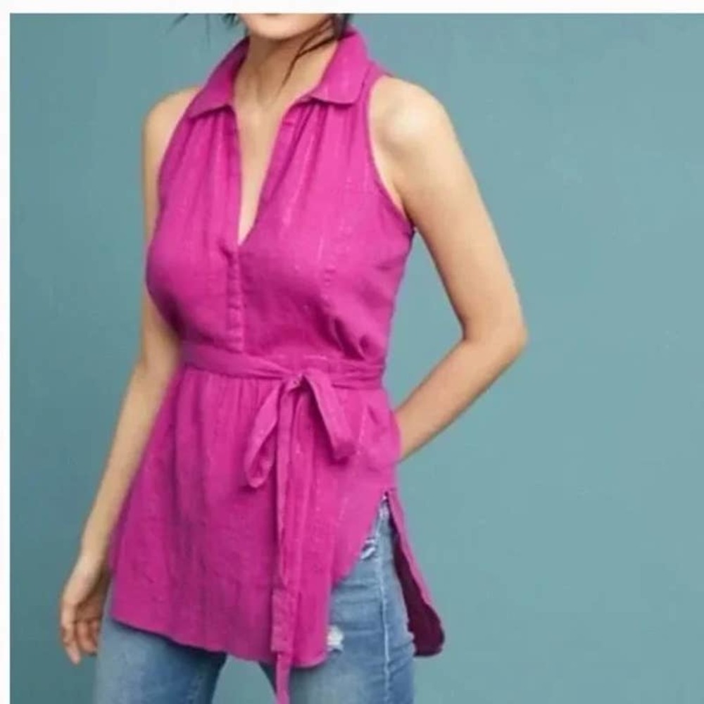 Anthropologie Maeve Fuchsia Sparkly Gauze Tunic S